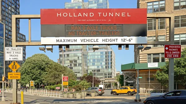 Holland Tunnel, vehicular tunnel under Hudson River that connects New York City neighborhood of SoHo in Lower Manhattan to east with Jersey City in New Jersey.
