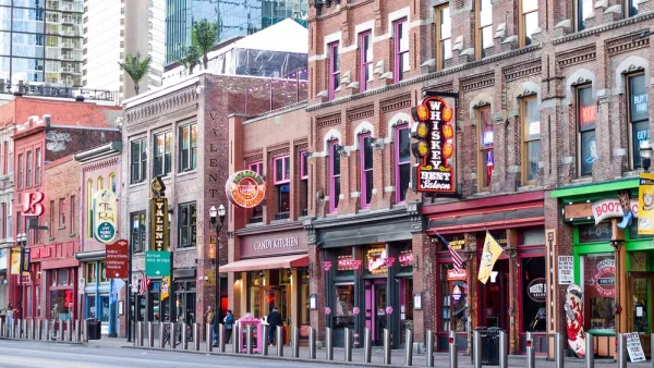 Victorian two-story buildings with retail shops in downtown Nashvile, Tennessee